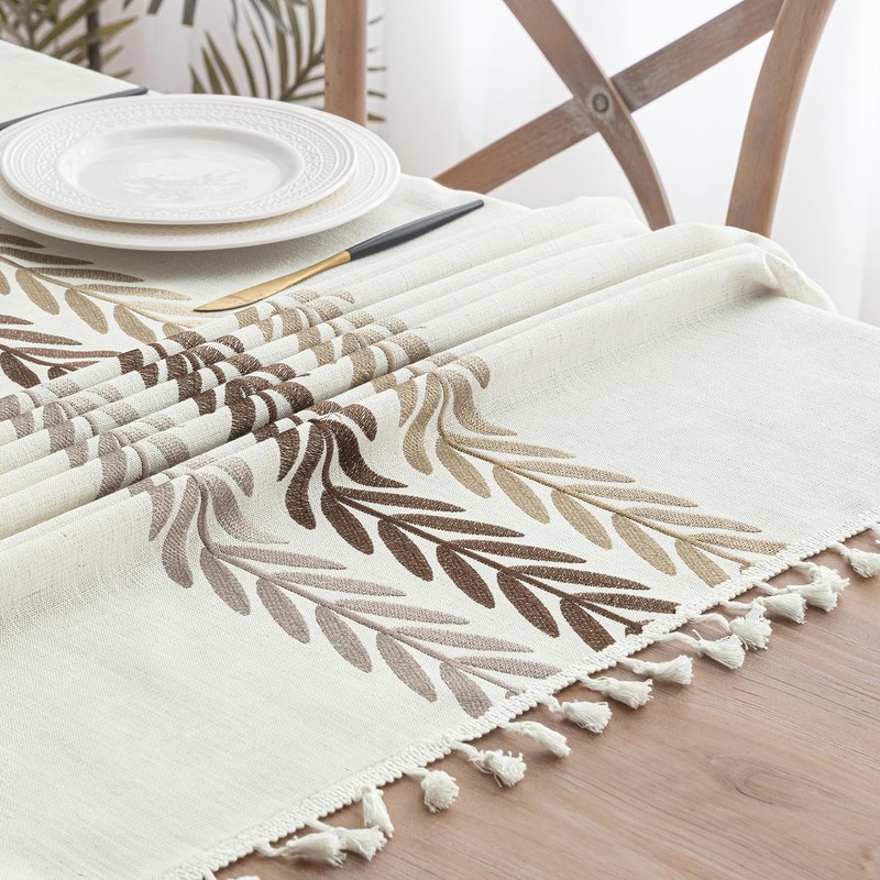 MIULEE Linen Tablecloth 100 x 140 cm Beige Leaves Linen