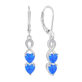 Aprila Created Blue Fire Opal Heart Earrings 925 Sterling Silver Infinity Leverback Drop Dangle Earrings with 5A Cubic Zirconia Jewelry for Women