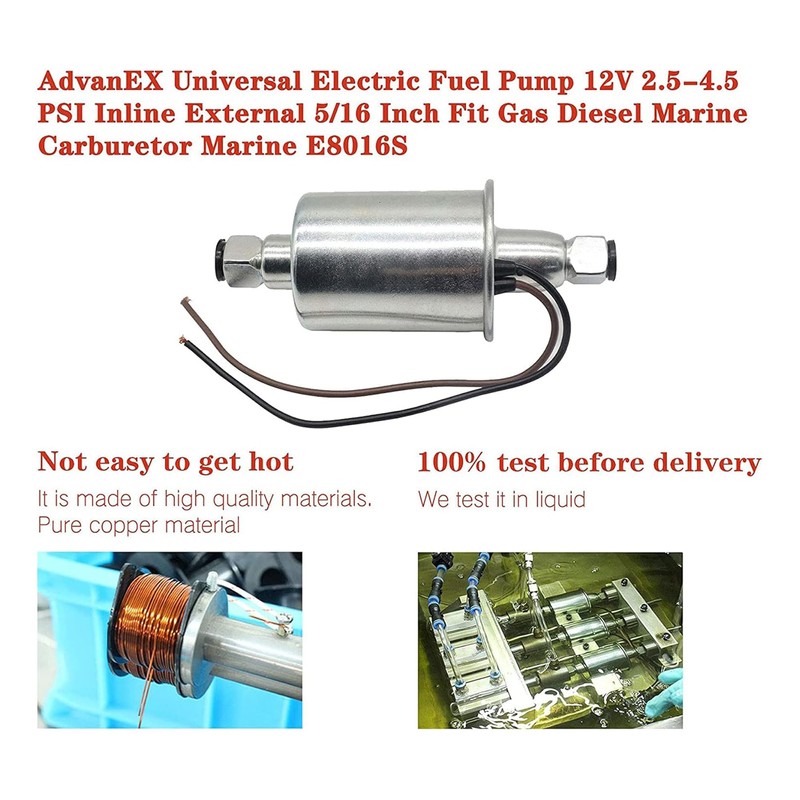 AdvanEX Universal Electric Fuel Pump 12V 2.5-4.5PSI Inline External 5/16