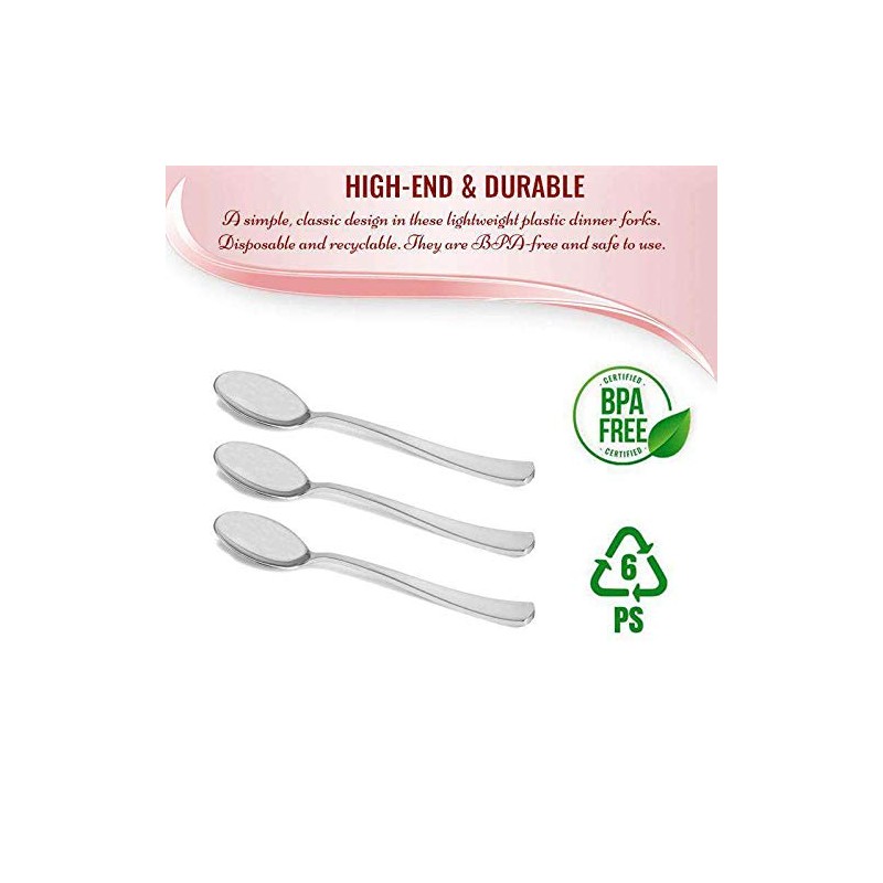 Plastic Shiny Metallic Spoons - 6.75" | Silver | 24