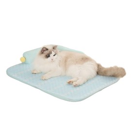 Cats Cooling Pet Bed&Pet Mat Summer Comfort with Soft L-Shaped Pillowor Washable Pet Cooling Blanket for Persian, Siamese, Small Pets (Green) (Green, Large-25"x19"x4")