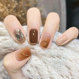 BHIDENAW Nail Tips, 24 Pieces, Nail Tips, Short, Spring and Summer, Popular Japanese Style, Cute, Simple, Stylish, Coming of Age Ceremonies, School Entrance Ceremonies, Graduation Ceremonies,