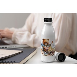 MAXIKIWI - Einwandige Wasserflasche mit Schraubverschluss, nicht isoliert, leichtes Aluminium, BPA-frei, auslaufsicher, Retro-Campingbär-Aquarell – 500 ml