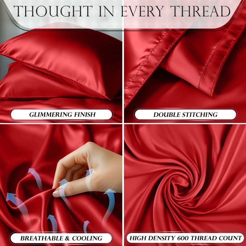 DECOLURE Satin Bed Sheets - 4 Piece Luxury Silky Queen