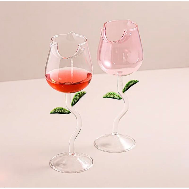 CollectionsByVivi Unique Elegant Rose-Shaped Wine Glass, Tall Floral Home Barware