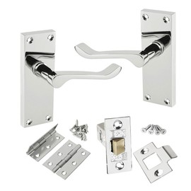 HANDLESTORE Victorian Scroll Latch Door Handle Pack Polished Chrome with Hinges & Latch