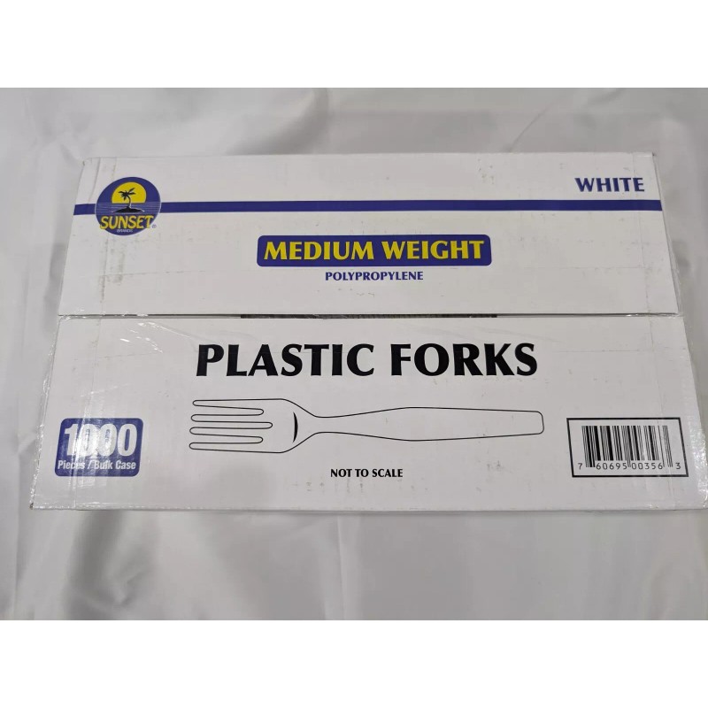 Sunset Medium Weight Disposable Plastic Forks Bulk White Plastic Silverware