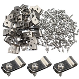 Wire Fence Clips Metal 100 Pcs Wire Clamps Stainless Steel Fencing Mounting Clips with 100 Pcs Stainless Steel Screws for 12-16 Gauge Welded Clamps to Wood, Metal or Vinyl Railings (100 PCS)