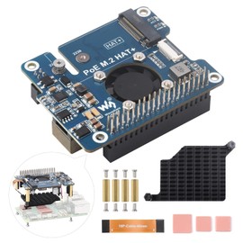 Waveshare PCIe to M.2 HAT+ Adapter with PoE Compatible with Raspberry Pi 5, Supports NVMe Drive Protocol 2230/2242 M.2 Solid State Drive and 802.3af/at Network Standard, High-Speed Reading/Writing