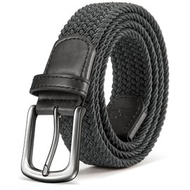 KEMISANT Men Belt-Stretch Woven Braided Belt For Men Golf Casual Jeans Dresses with Nylon Canvas 1 3/8" (Dark Gray,32"-36" Waist Adjustable)