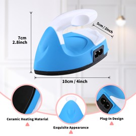 Naler Mini Iron for Crafting, Mini Heat Press with Charging Base, Mini Iron for Sewing, Ironing on Patches, Beads, Diamond Paintings (Blue).