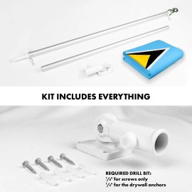 UD_G128 Combo Pack: 6 Ft Tangle Free Aluminum Spinning Flagpole (Silver) & Saint Lucia Saint Lucian Flag 3x5 Ft, LiteWeave Pro S