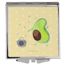 Mr. & Mrs. Panda Handtaschenspiegel quadratisch Avocado Tanzen - Geschenk, Singen, schminken, Feier, Vegan, silber, Schminkspiegel, Gesund, Veggie