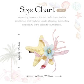 2 Pcs Pink Flowers Starfish Hair Clips, Mermaid Princess Duck Bill Clips Hair Accessories Summer Oceans Hairwear for Women Styling Tools Vacation Party Headpiece Decoration