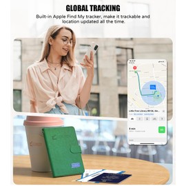 Coredy Passport Holder and Bluetooth Tracker Combo, Travel Must Haves Passport Cover Finder, Works with Apple Find My (iOS Only), RFID Blocking, Slim Travel Accessories Passport Wallet, Green