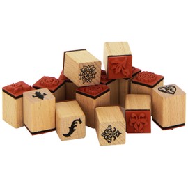 Rico Design Holzstempel-Set Ornamente & Blumen Natur