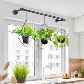 Metal Plant Hanger Indoor with 6 Hanging Chains, 69.5 Inch Black Hanging Planters Rod for Indoor Plants, Wall Hanging Plant Holder for Window, Ceiling (Pots Not Included)