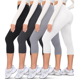 VALANDY Creamlush 4 Pack Capri Leggings for Women-High Waisted Stretchy Soft Yoga Lounge Pants(S-3XL)