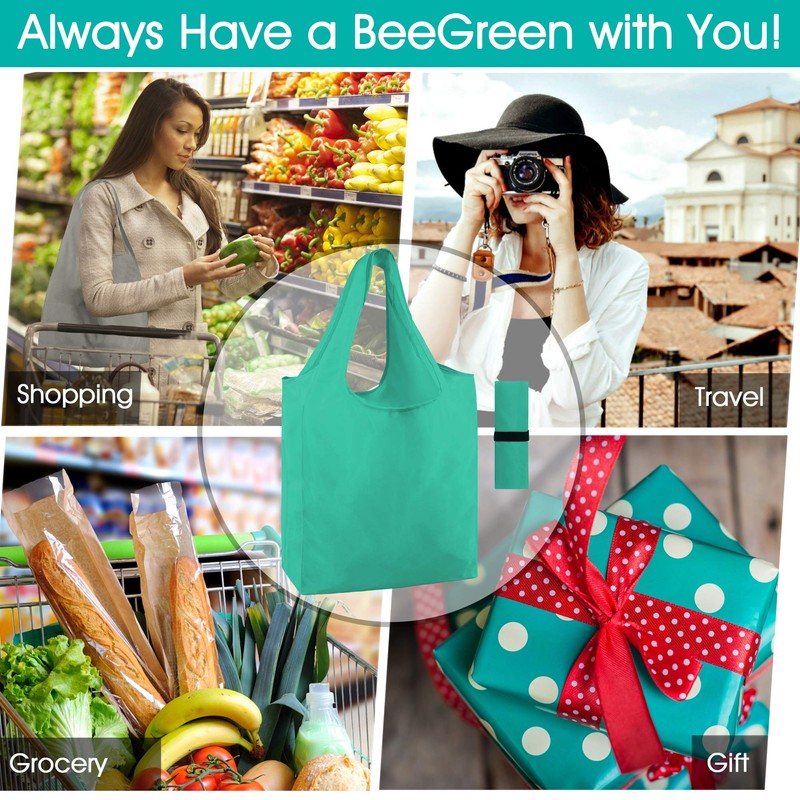 BeeGreen Reusable-Grocery-Bags-Foldable-Machine-Washable-Reusable-Shopping-Bags-Bulk Colorful 10 Pack 50LBS Extra Large Folding Reusable