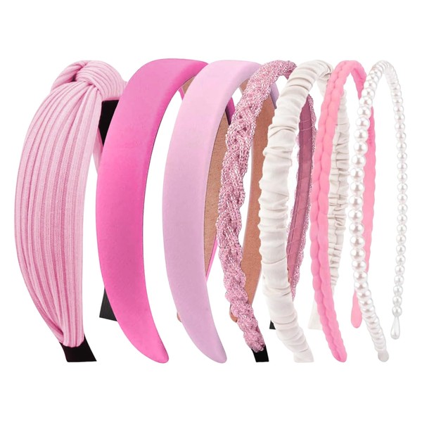 Beaded Non Slip Headbands for Women, 7 Pack Knotted Plastic
