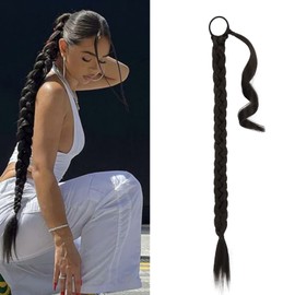 BARSDAR 26 Inch Long Braided Ponytail Extension with Hair Tie Straight Wrap Around Hair Extensions Pony Tail DIY Natural Soft Synthetic Hairpiece for Women -Dark Brown