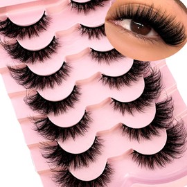 7 Pairs of 5D Faux Mink Eyelashes - Wispy, Natural Fluffy Cat Eye Lashes with Voluminous Look - Ideal for Daily and Party Makeup (7Pairs-WZ47)