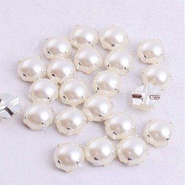 200PCS Sewing Pearl Beads Rhinestones Sew On Pearl Rhinestones with Silver Claw Flatback Half Round Pearl for Craft Garment (Silver Claw, 5mm)