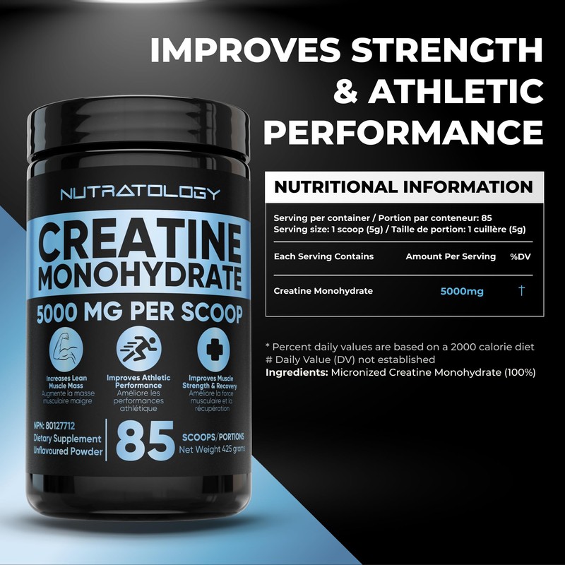 Creatine Monohydrate Powder 425g - For Increased Muscle Growth &