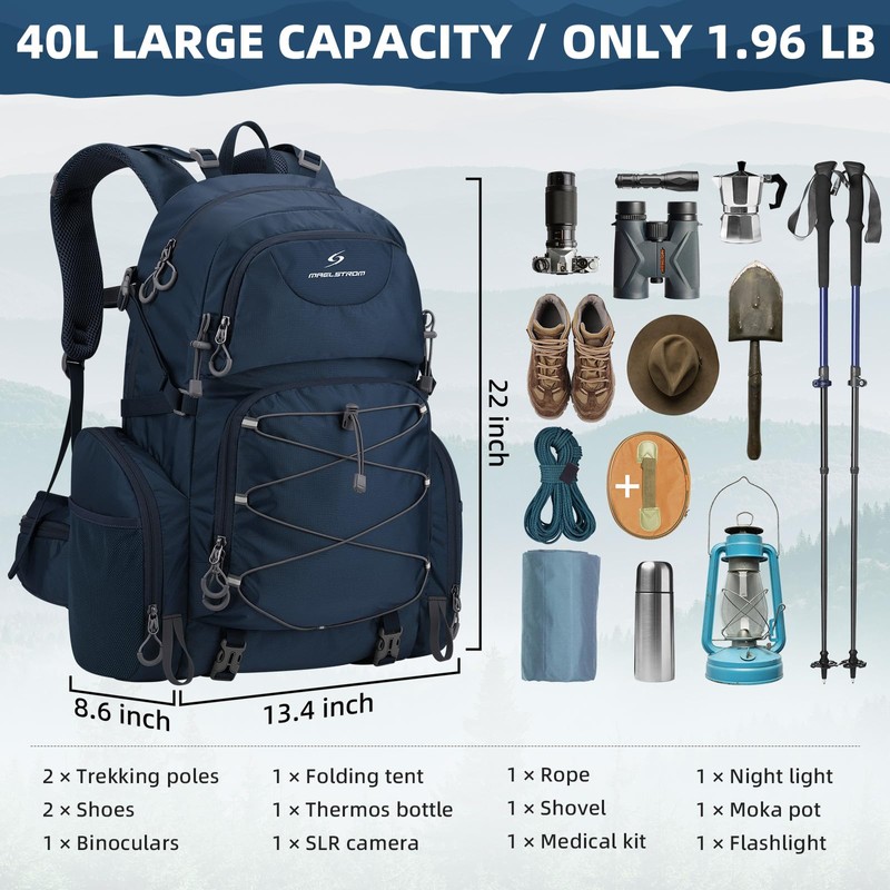 Maelstrom Hiking Backpack, 40L Waterproof Camping Daypack for Men and