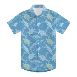 Big Boys Blue Turtle Hawaiian Shirts Size 10-12 Teen Cool Beach Clothes 11 Years Teens Fashion Turtle Tees to Students School Casual Short Sleeve Tops Wear Outfits, 11 12 Years