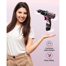 Pink Cordless Drill Set, Electric Power Drill for Women, Lightweight Electric Screwdriver Driver with Battery & Charger, 3/8" Keyless Chuck, Womens Tool Kit for Home DIY Projects