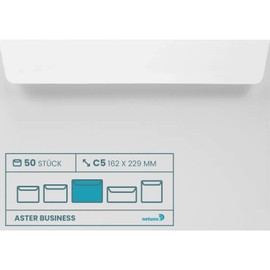 Netuno 50 White Envelopes DIN C5 162 x 229 mm 120 g Aster Business Envelopes without Window Peel and Seal Business Envelopes Premium Paper Envelopes Large White Envelopes Elegant