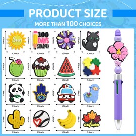 Doblopup Focal Beads for Pens, 100pcs Silicone Focal Beads Bulk with Teacher Sports Food Animal Autism Fruit Theme, Mix Silicone Beads Kits for Kids Pens Keychain Jewelry Making Bracelet
