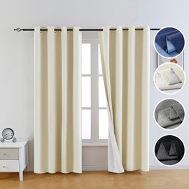 FEBSIXTH 100% Beige Linen Blackout Curtains for Living Room,Black Out Curtains 84 Inch Long,Room Darkening Curtains for Bedroom,Bedroom Blackout Curtains Living Room Curtains,Natural,2 Panels,52 Wide