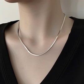 Sunnyshopday 2mm,40cm Women Necklace Flat Necklace Gold Silver 316L Stainless Steel 925 Sterling Silver