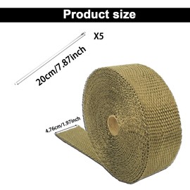 PARFCO Exhaust Heat Protection Tape Titanium Color Exhaust Bandage 50mm x 5m Motorcycle Exhaust Insulation with Cable Ties Heat Protection Tape for Car Motorcycle Exhaust Insulation
