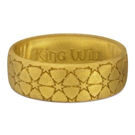 King Will Silicone Wedding Rings Unisex Rubber Wedding Bands 6.6mm Wide 1.8mm Thick Star Pattern Design Breathable Comfort Fit Gym Sports Gold Size 9