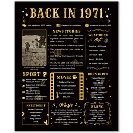 Back in 1971 Poster - [Unframed 8x10] - 50th Birthday Gifts for Woman or Man - Funny Gifts Ideas for Grandma and Grandpa - Black Birthday Poster - Birthday Decorations