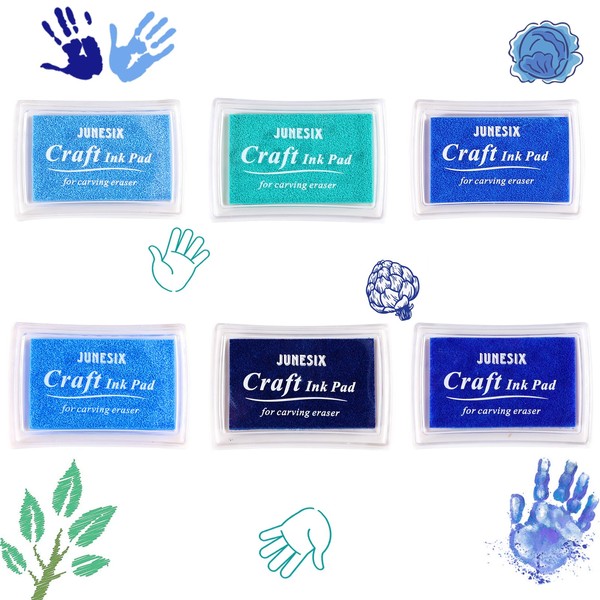 Pack of 6 Blue Ink Pads for Fingerprints, Crafts and Creative Design, Paper Craft Fabric Painting Crafts and Creative Design