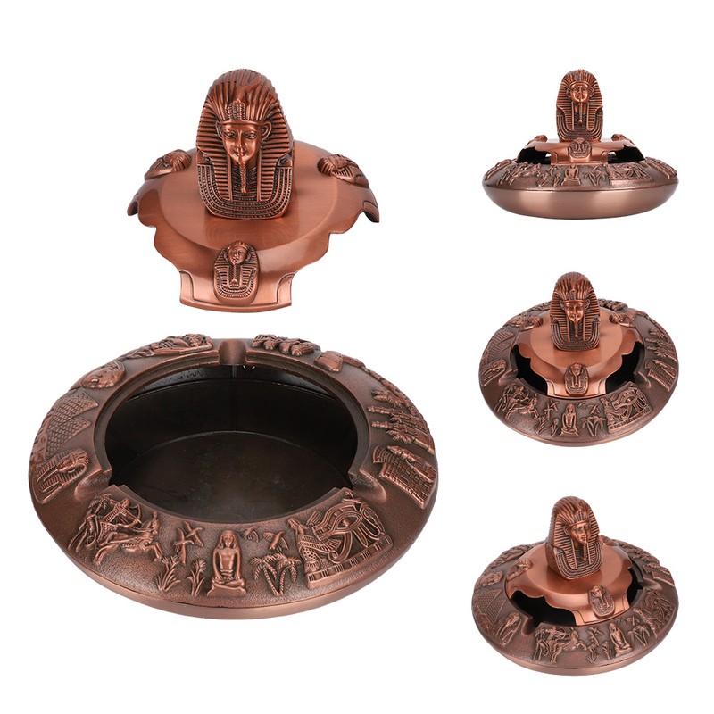 Metal Ashtray with Cover Retro Zinc Alloy Crafts Innovative Ornaments