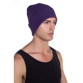 Top Level Unisex Cuffed Plain Skull Beanie Toboggan Knit Hat/Cap, Purple