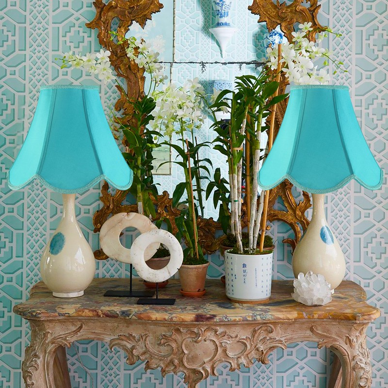 GO&SO Scalloped Lamp Shade Teal Lamp Shade -Bell Lampshades 6x13x10.6"(Spider)