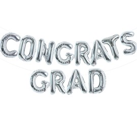 TONIFUL 2025 Congrats Grad Balloons - 16 Inch Silver Congrats Foil Balloons Banner Reusable Material for Graduation Party Graduate Congratulations 2025 Congrats Grad Decorations