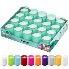 BOLSIUS 24 Hour Votive Candles - 20 Pack Wedding Candles in Green Unbreakable Plastic Cups - Premium European Quality - Unscented Smooth and Smokeless Relight Candles