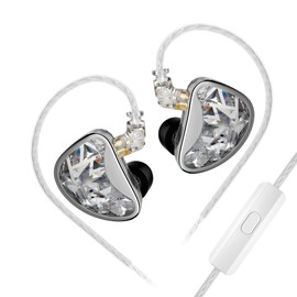 KZ AS24 in-Ear Earphones 12BA Hybrid Drivers High Resolution Headphone IEMs Wired Earbuds with 2Pin 0.75mm Detachable OFC Cable for Singers Audiophile Musician (Silver, Standard Version with Mic)