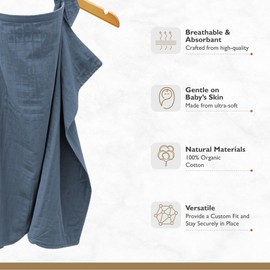 MOZAH 100% Organic Cotton Muslin Nursing Cover for Baby Breastfeeding, Breathable 100% Cotton Breastfeeding Cover with Rigid Hoop for Mother Nursing Apron, Multi-use Carseat Canopy (Blue Mirage)
