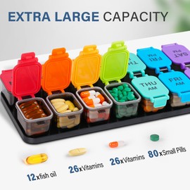 Extra Large Weekly Pill Organizer - 7 Day AM/PM Pill Box, Twice a Day XL Pill Container for Vitamins and Supplements, Airtight & Detachable Design, Ideal for Daily Medication Management