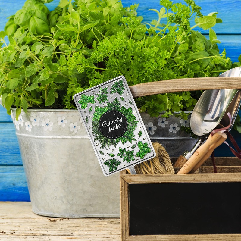 KADAX Signs for herbs, silver metal herb plugs, plant signs,