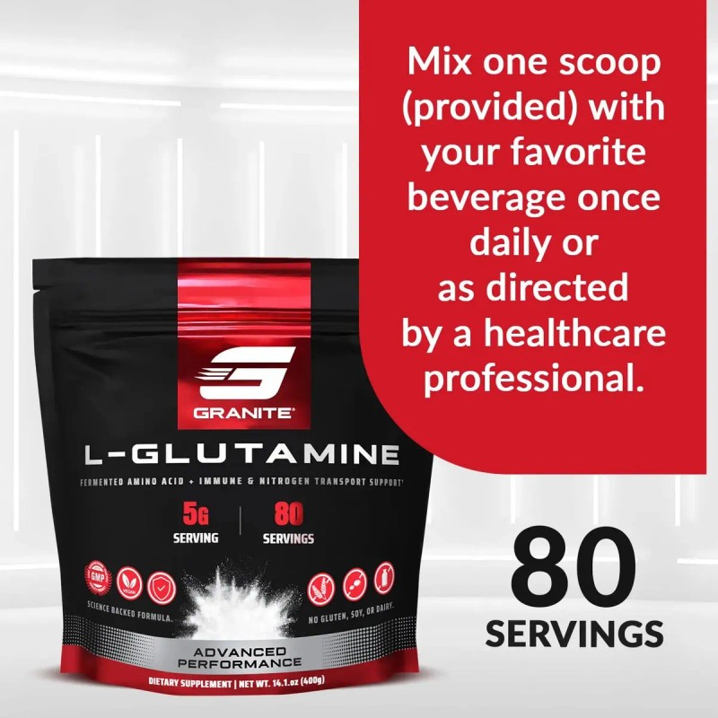 Granite L-glutamina Polvo Vegano Fermentado - 80 Porciones
