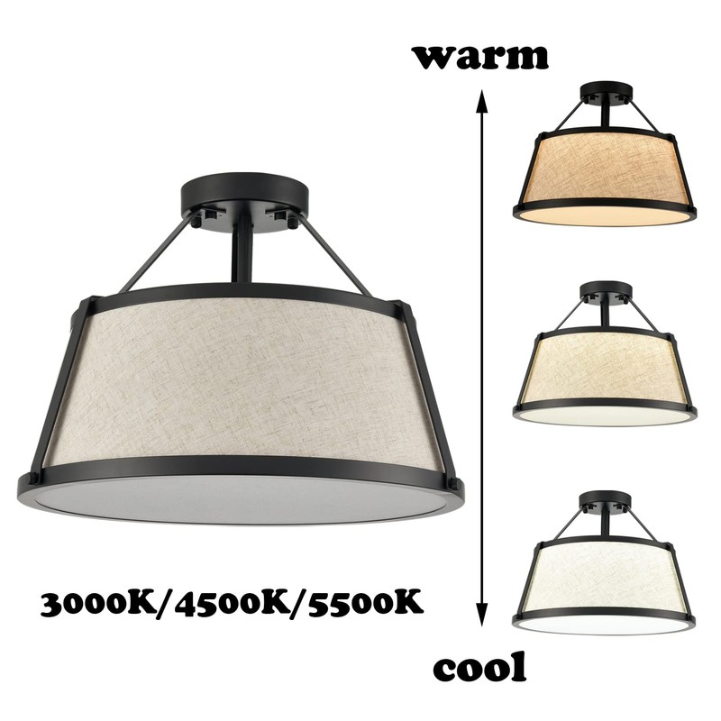 DANSEER Drum Flush Mount Ceiling Light Black Finish Dimmable LED